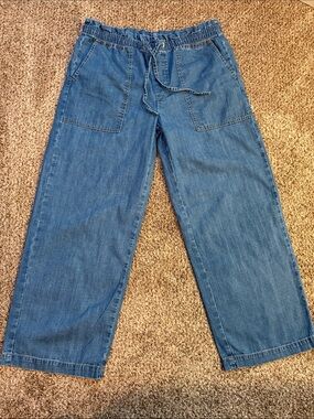 Banana Republic Casual Straight Wide Leg Drawstring Denim Pants - Blue